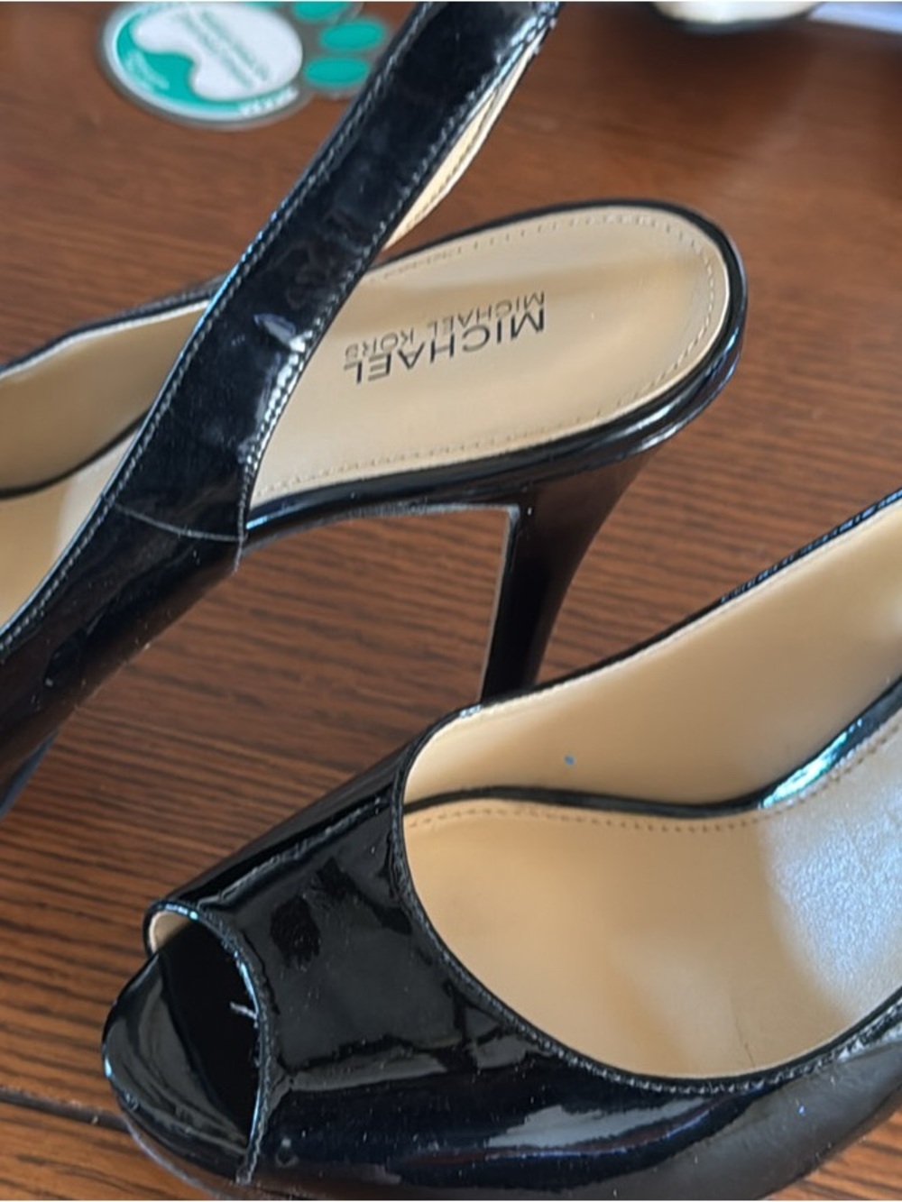 MICHAEL Michael Kors Black Patent Peep-Toe Slingback Heels